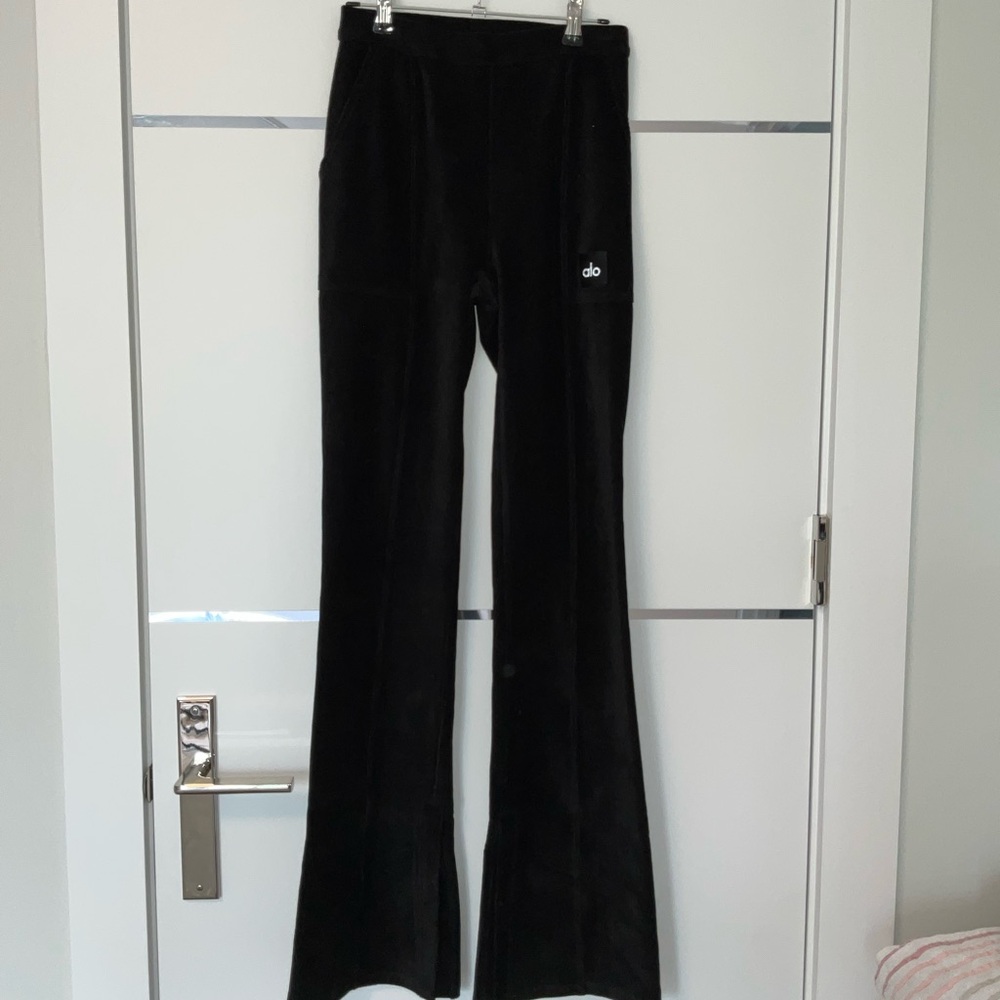 ALO Yoga Black Velvet Flare Track Pants